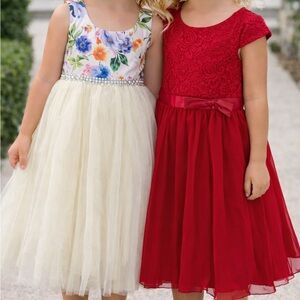 Elegant Red and Floral Kids Dress Set
